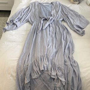 Light Blue Sparkle Tie-Front Maxi Dress